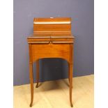 Small Edwardian line inlaid ladies writing desk with pair of doors, opening to reveal fitted