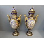 Pair Serves lidded vases decorated and romantic scenes 54cmH x 24cmW