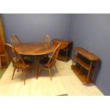 Ercol dropleaf table & 4 chairs, buffet 3 tier side board & drop leaf tea trolley