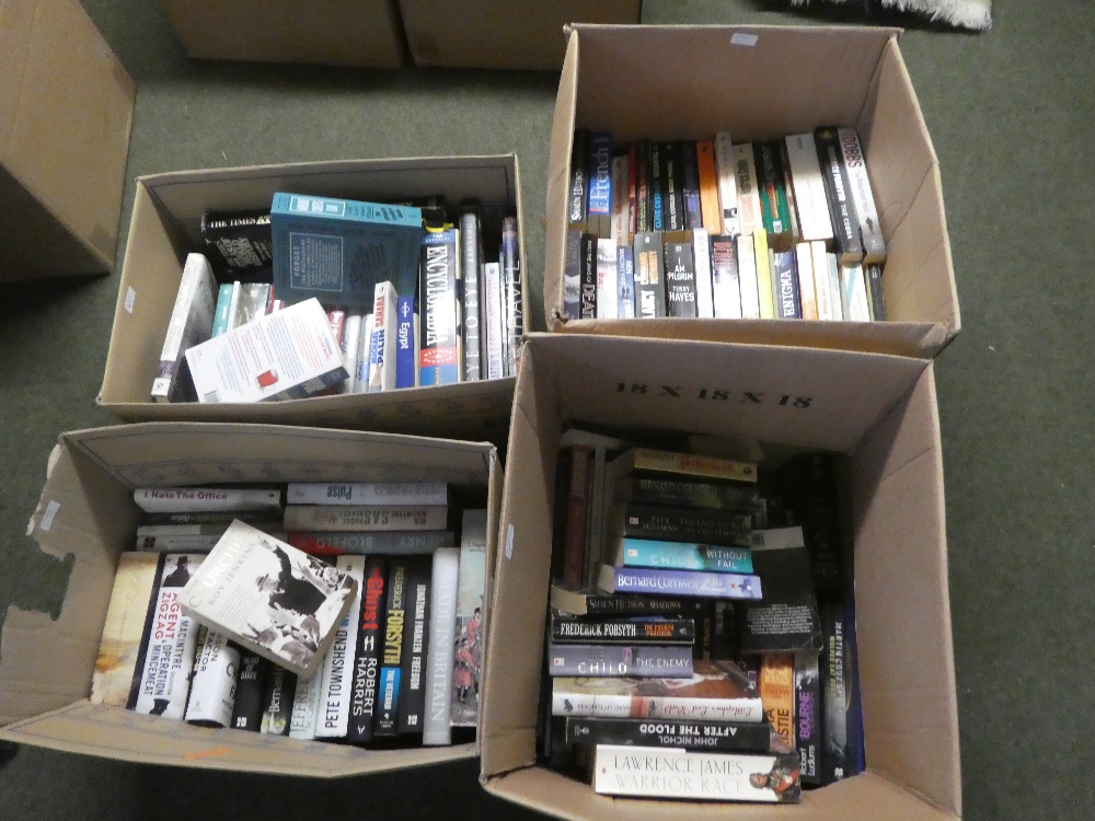 Four boxes of books a mixture of hardback and paperback to include,terry hayes,agatha christie,