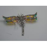 Silver & plique a jour butterfly brooch