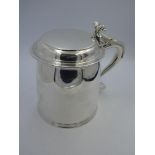 Silver copy of a late C17th Scottish lidded tankard, the lid with winged thumbpiece to a scroll