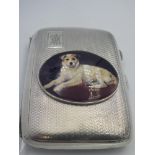Silver case 1935 with enamel plaque depicting a dog