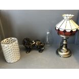 Modern Tiffany style lamp, dog of Fo & contemporary vase