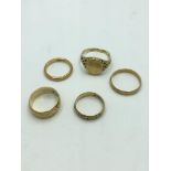 Collection of 9ct gold rings (5) 15g