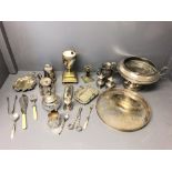 Collection of white metal & electroplated items to include a cutlery tray & a pair of Tiffany