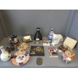 Qty of Oriental & silver plate, general china and collectables, including 2 sets of postcard books