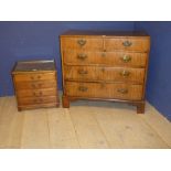 Chest of 2 short over 3 long drawers, similar bedside table of 4 drawers & glass top