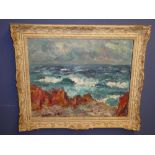 Oil on Board 'Ocean view' by Mctargart in gilt frame signed lower left 49H x 60W cm