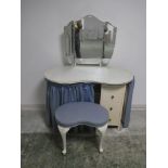 Kidney shaped dressing table with stool & folding mirror 130H x 105W cm