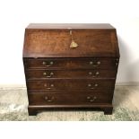 Mahogany bureau with 4 long drawers, 107cm H x 60cm