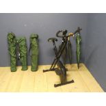 Folding exercise bike, 3 folding camping chairs in bags, 3 umbrellas