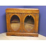 C19th Walnut side cabinet with two doors and oval glazed panels 110H x 125W x 34D cm