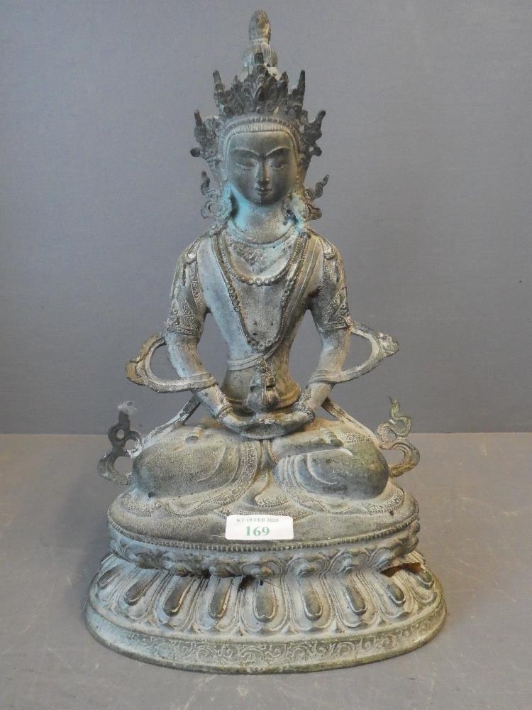 Seated Metal Buddha 34H x 21W cm