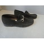 Pair of gents black suede GUCCI loafers with silver buckle, very good condition size marked 42 E