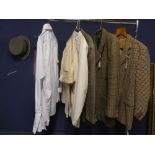 Qty of gentlemens casual dinner jackets, trousers & white shirt, ties, hat