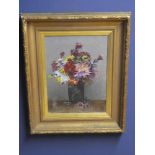 Oil on canvas Still life flowers in gilt frame 50.5H x 38W cm indistinctly signed LR