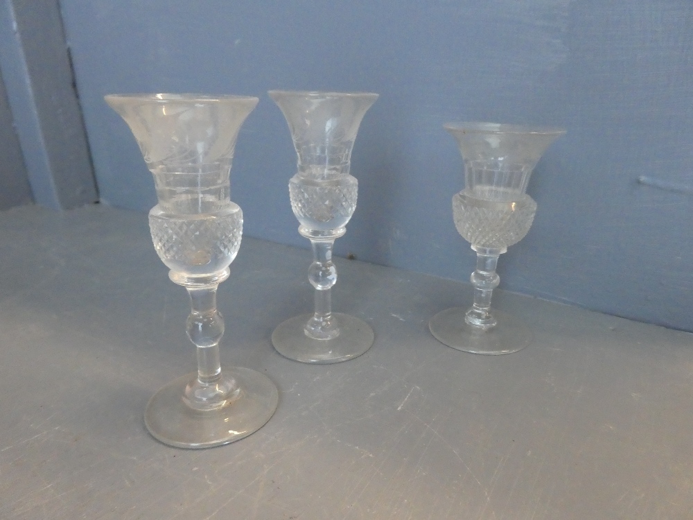 Quantity of Georgian to modern glass including three Thistle glasses - Image 3 of 5