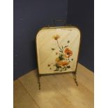 Glass screen on a brass stand & floral front 69H x 42W cm