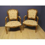 Pair of good C19th French salon open framed armchairs c1870, upholstered seats and backs 92H x 63W x