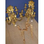 4 Wall sconces, 2 decorated in gilt with bearded man & female faces, 5 light fittings on each 52L