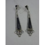 Pair of silver marcasite & onyx Art Deco style earrings