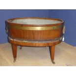 George III brass bound oval wine cooler with liner 48H x 75L x 48.5D cm (as found)