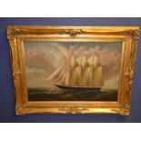 A large C19th Oil on canvas 'Seascape' in gilt frame, signed lower right by D Tayler 59.5H x 90W cm
