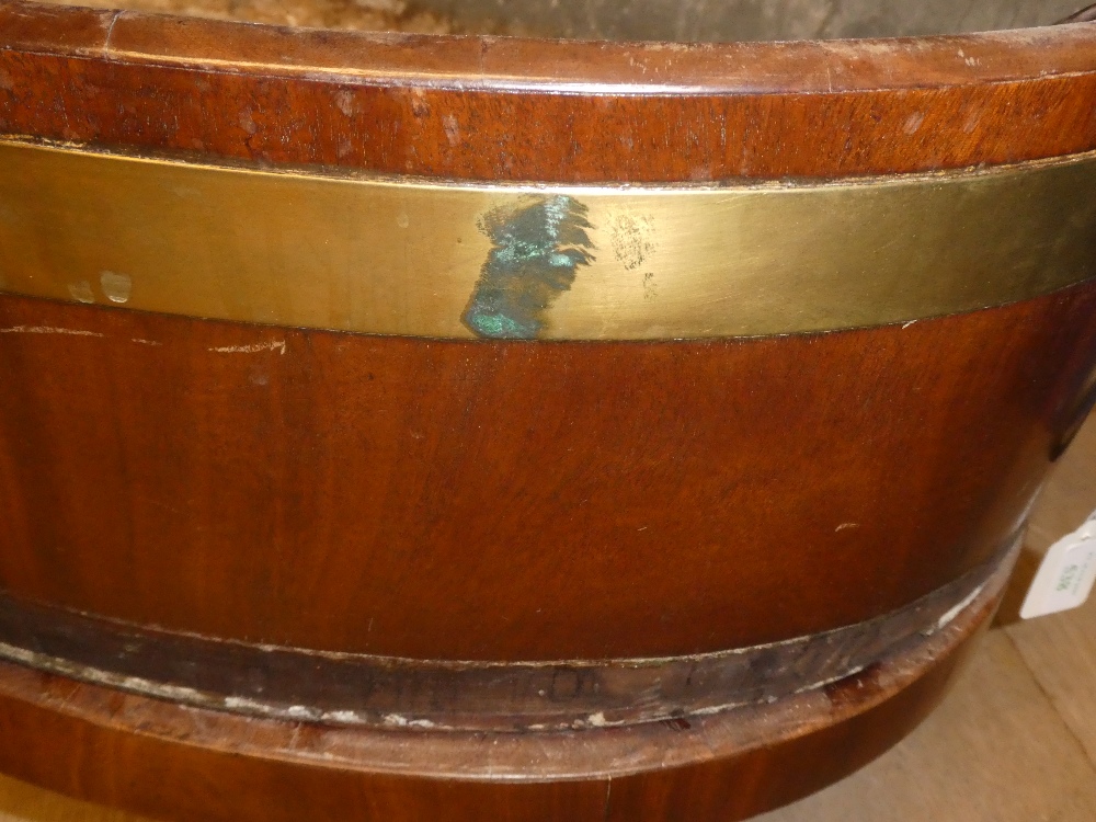 George III brass bound oval wine cooler with liner 48H x 75L x 48.5D cm (as found) - Image 7 of 12