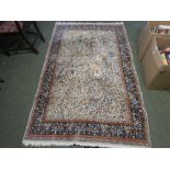 Persian hand woven Tree of life rug with a blue and orange floral boarder 227x140cm