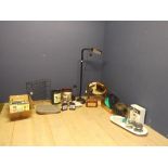 Qty of general items to include lamps,bins,glass jug, hats, glasses, books, bottle holder, Roberts