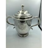 Queen Anne/George I Britannia standard silver cup & cover engraved with a coat of arms, two capped