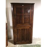 Oak, panelled, two door corner cabinet, 191cm H x95cm W