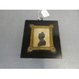 Early 19th Century silhouette painting with water colour highlight 8.3cm x 6.5cm with decorative