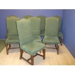 Set of 8 good quality, high backed, green upholstered dining chairs, with united stretcher, 110H x