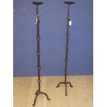 Pair of large wrought iron church candlesticks 115H cm