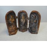 3 Bronze figures of deities inside a hinged case 14.5H x 22W cm (opened)
