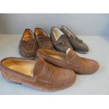 3 Pairs of gents dark brown suede 'Shipton & Henage' loafers, 1 pair with tassels, all marked size 8
