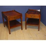 Pair of mahogany bedside tray top tables with single drawer & tier to base 64H x 51W x 61D cm