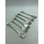 Set of 6 late Victorian silver trifid end oyster forks by Thomas Bradbury London 1900 4ozt