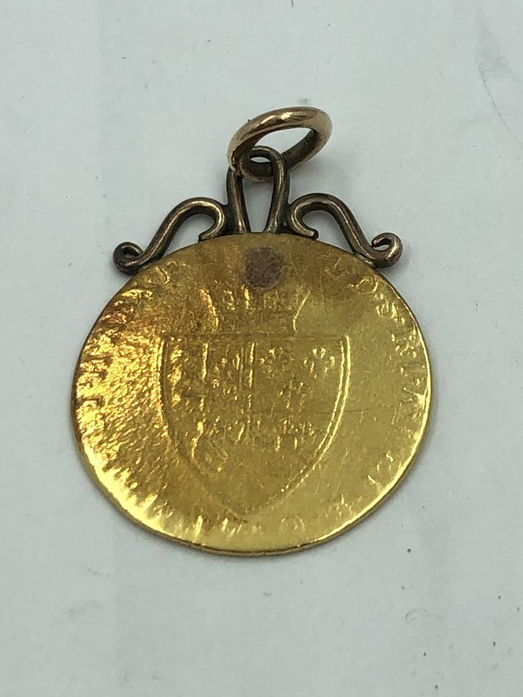 George IV gold guinea with 9ct soldered mount 8g