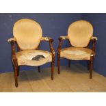 Pair of mid C18th armchairs with scrolled and carved arms and in need of restoration 98H x 63W x 48D