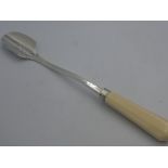 George III silver stilton scoop with shell back blade, faceted bone handle by Thomas Settle London