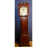 Mahogany long case clock with weights & pendulum James Tronbridge with painted dial and 24hour