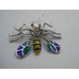 Silver & plique a jour bee brooch with ruby eyes