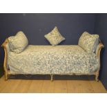 A decorative Single sleigh\day bed with cushions & mattress (as found)