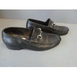 Pair of gents black leather GUCCI loafers with silver buckle, very good condition size 42 E