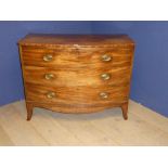 Victorian mahogany bow front chest of 3 long graduated drawers 84.5H x 108.5W x 50D cm