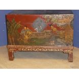 Chinese hand painted chest on stand 51H x 68L x 46d cm overall