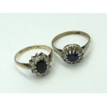 2 9ct Gold sapphire & diamond flower rings size J/M 4.3g